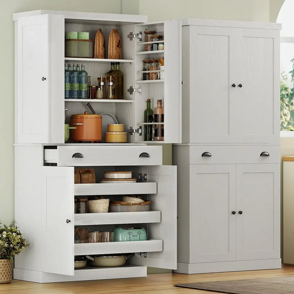 Kitchen Pantry Cabinet Freestanding Cupboard With Drawer And Sliding Storage