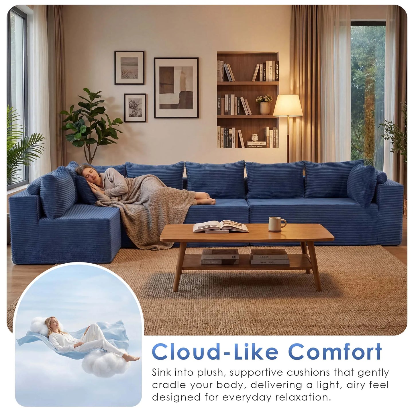 Redlife 6 Seat Modular Sectional Sofa With Corduroy Upholstery
