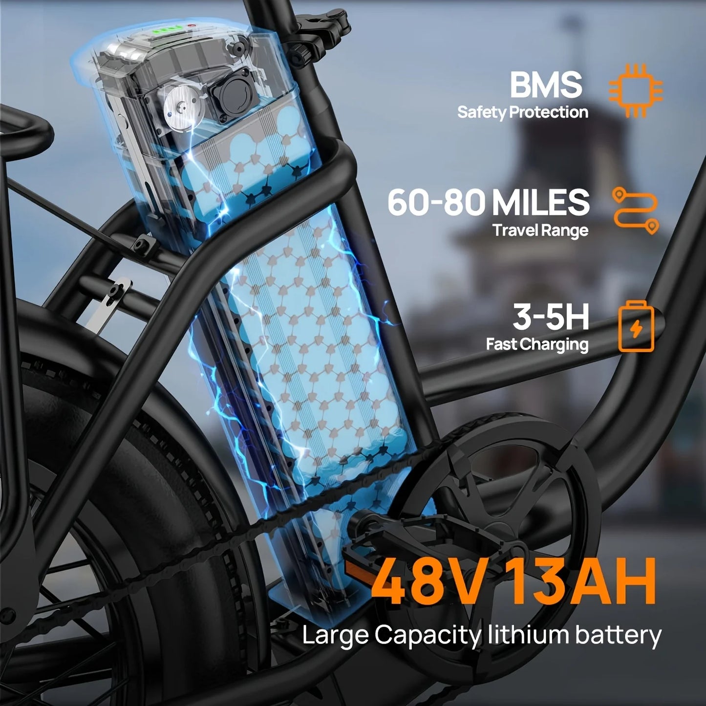 URLIFE 1000W E20 Electric Bike Removable 48V 13Ah Battery