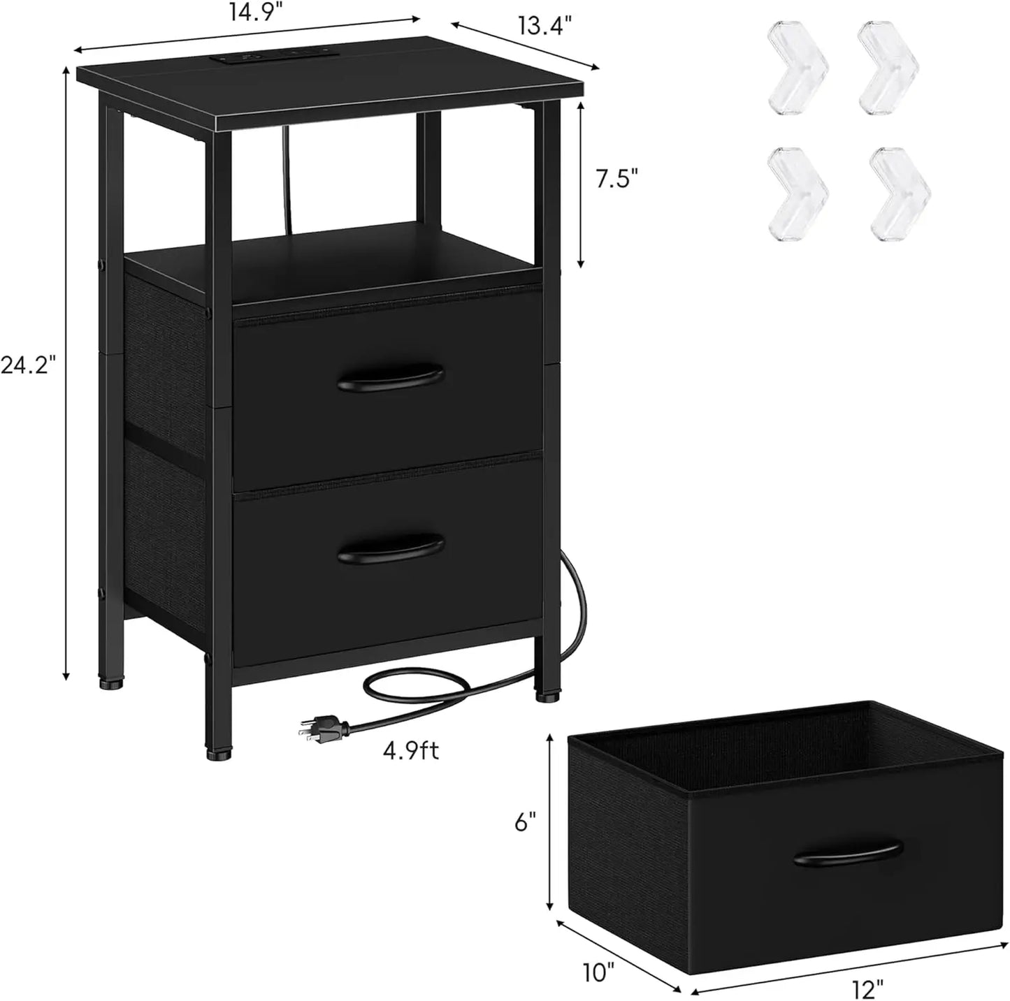 2-Piece Nightstand Set With LED Lights And USB Charging Station