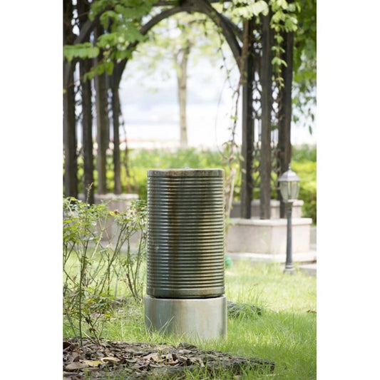 Modern Cylinder Ribbed Tower Water Fountain for Outdoor Garden