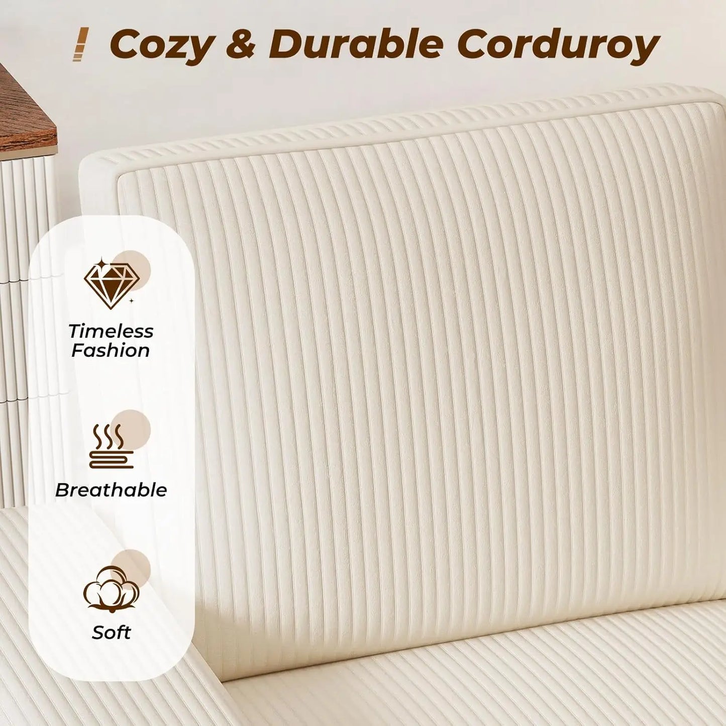 Corduroy 4 Seater Sectional Sofa Set With USB Holder 3PC