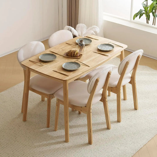 Mid-Century Modern 5-Piece Wood Dining Set for Four