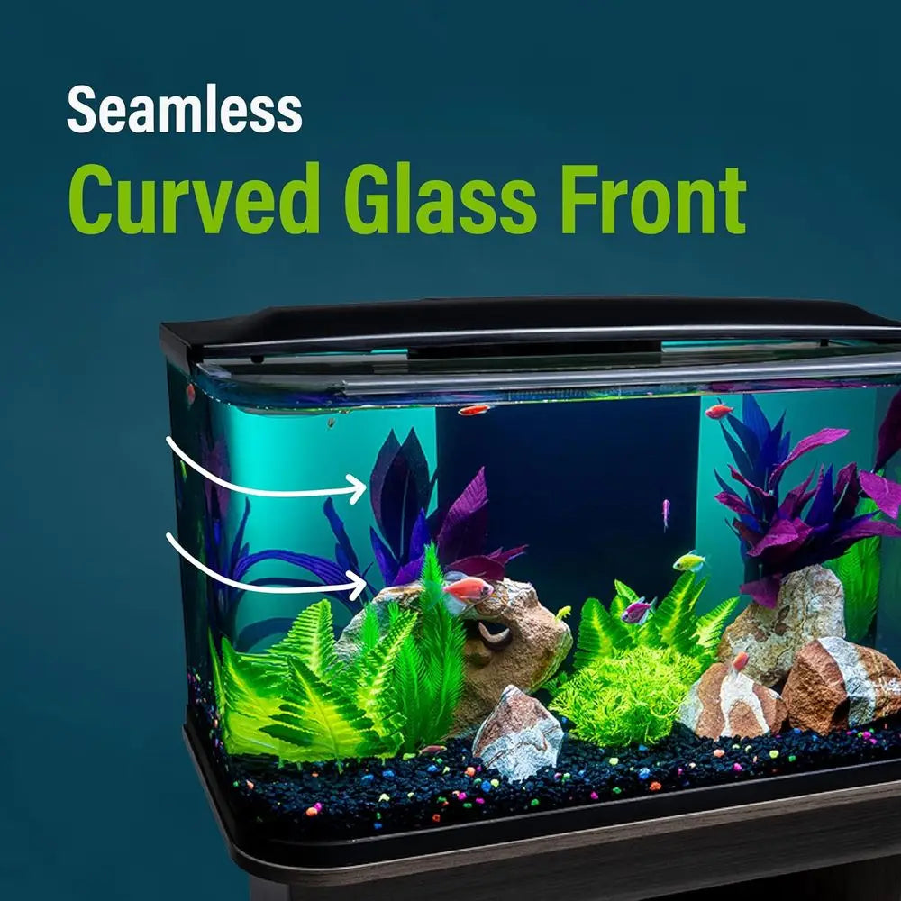 Glass Aquarium Kit With Hood And Led Lighting And Integrated Filtration