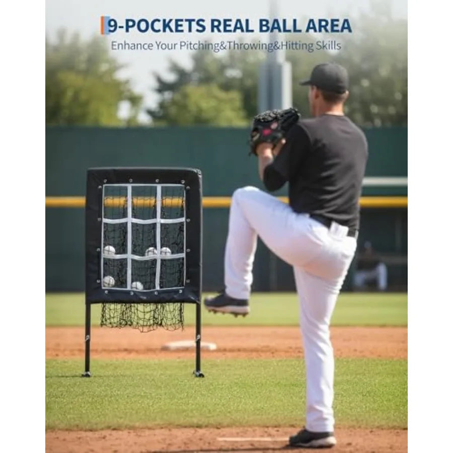 Baseball Pitching Net 9 Hole Strike Zone Adjustable Height Portable