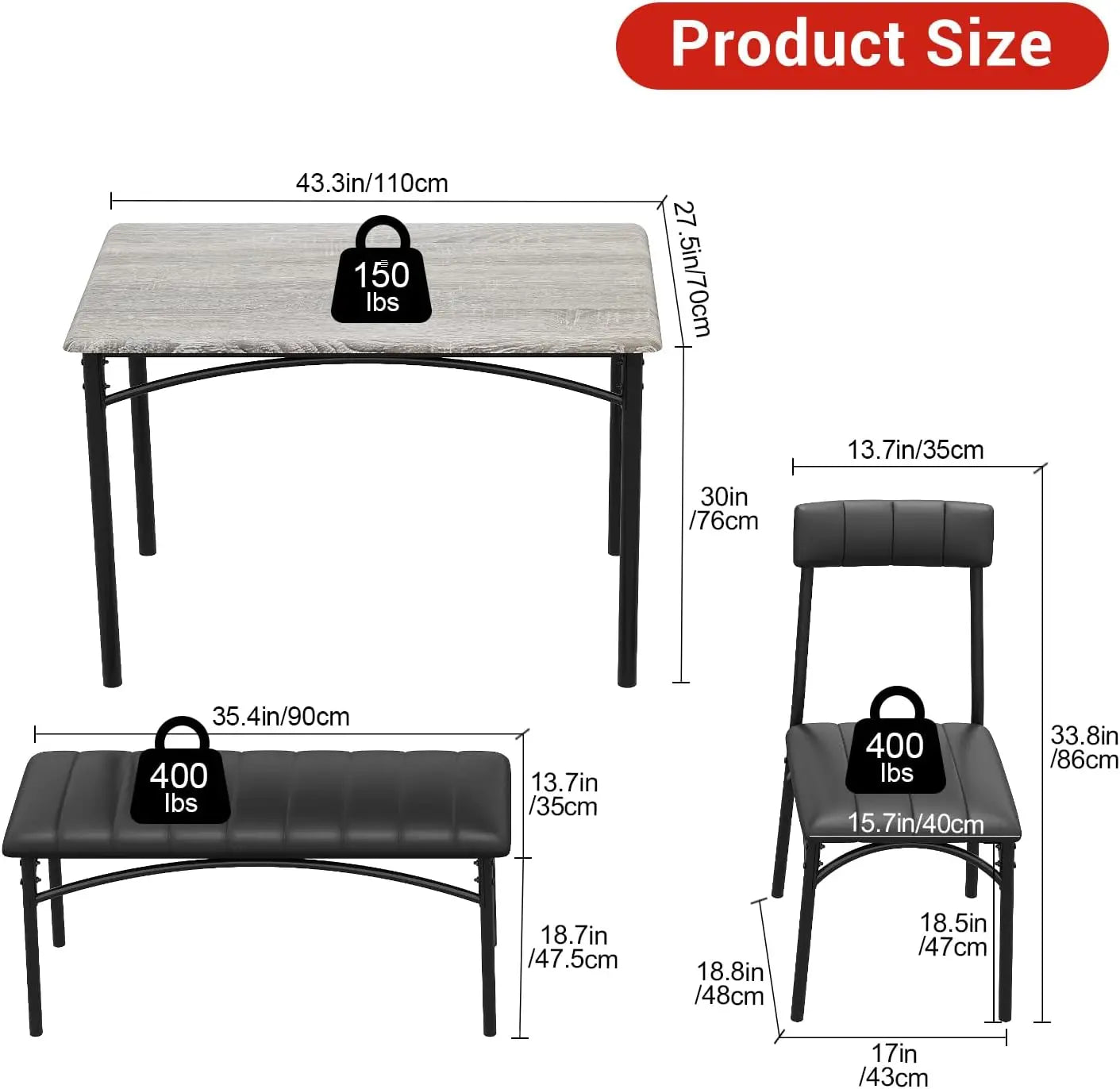 Studyset Dining Table Set With Upholstered Bench And Four Chairs