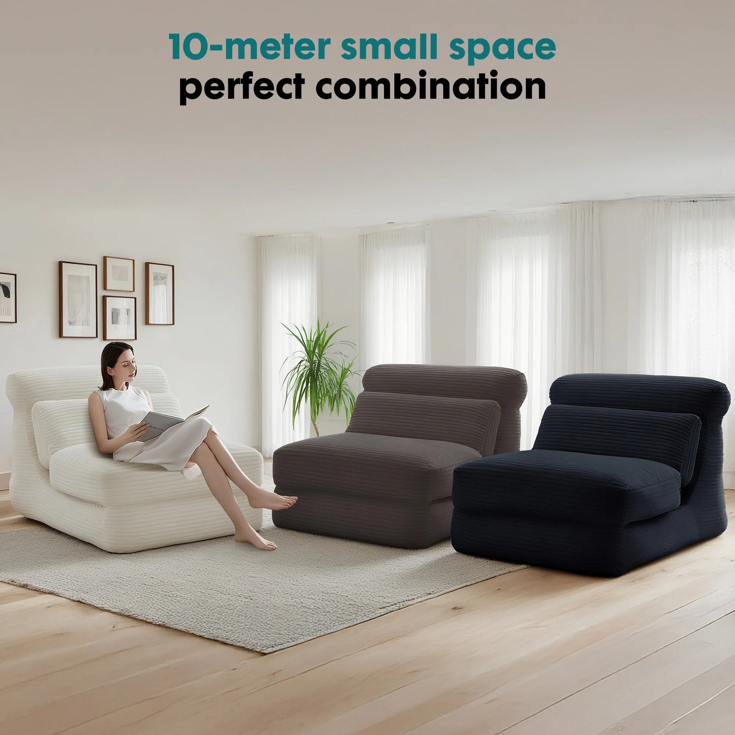 JHK Corduroy Ergonomic Folding Sofa Bed With Back Lumbar Support