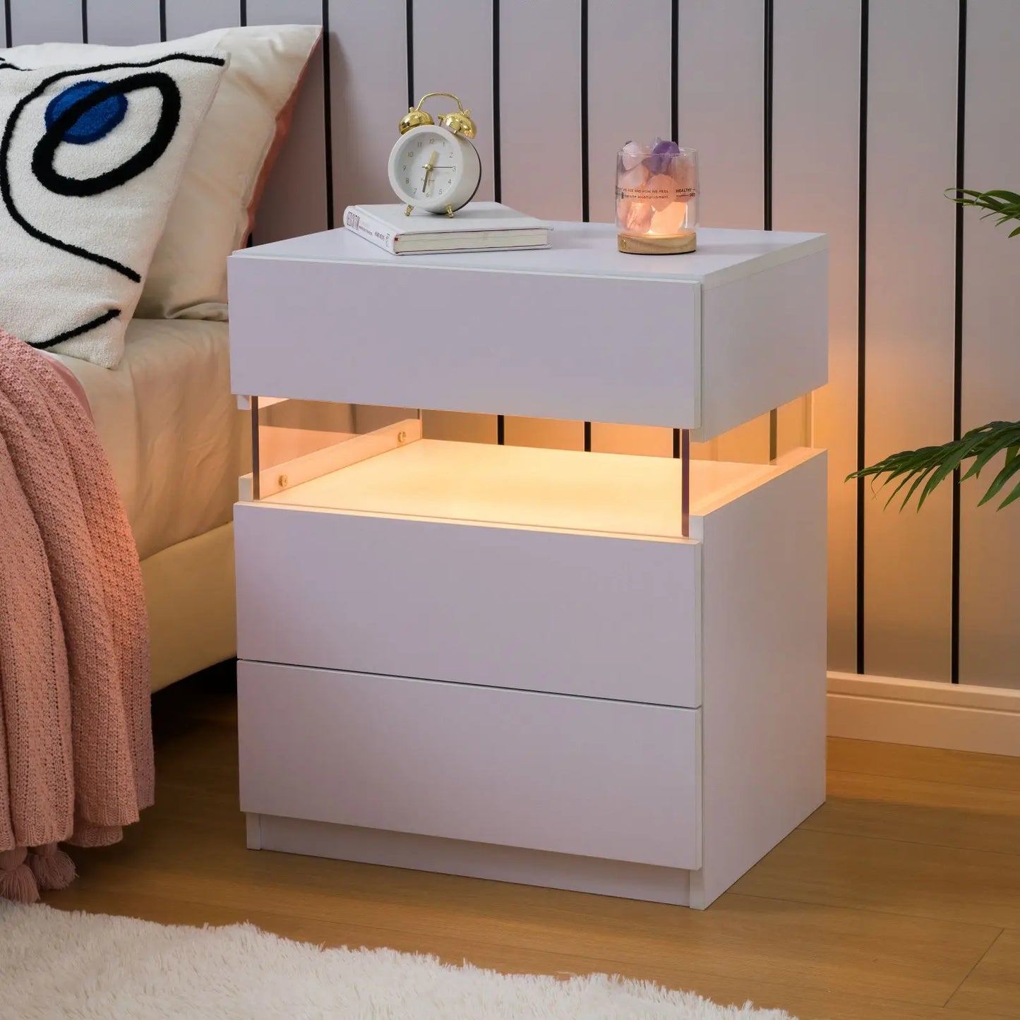 Cubehom Bedside Tables 2 Pack With Modern LED Lighting