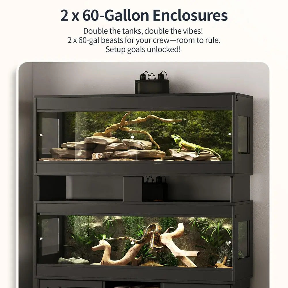 Dual Reptile Tank With Stand And Cabinet Sliding Doors