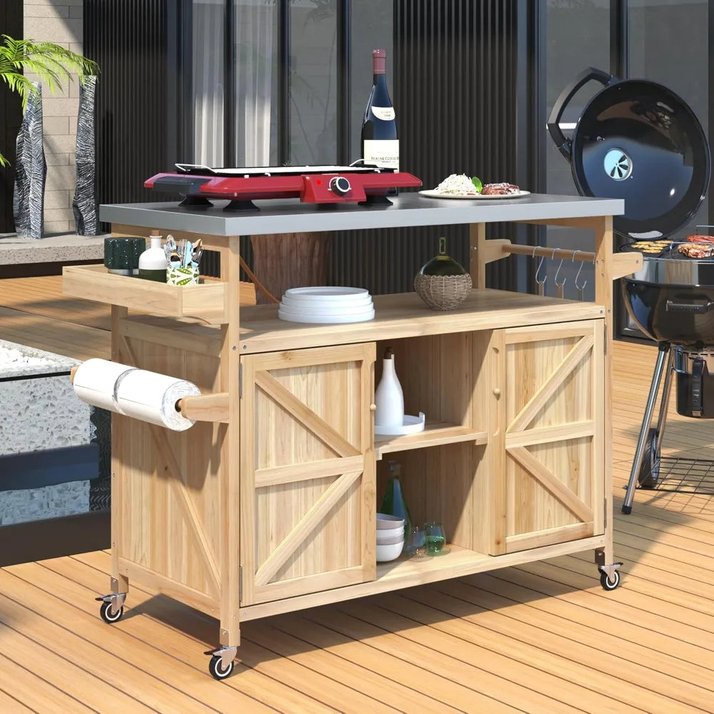 DAFIFY Grill Cart With Stainless Steel Tabletop Outdoor Lockable Storage