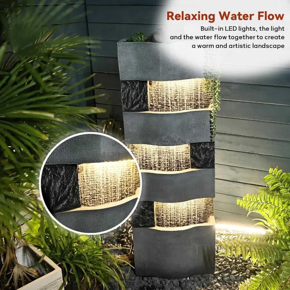 DAFIFY Outdoor 4 Tier Waterfall Fountain With LED Lights