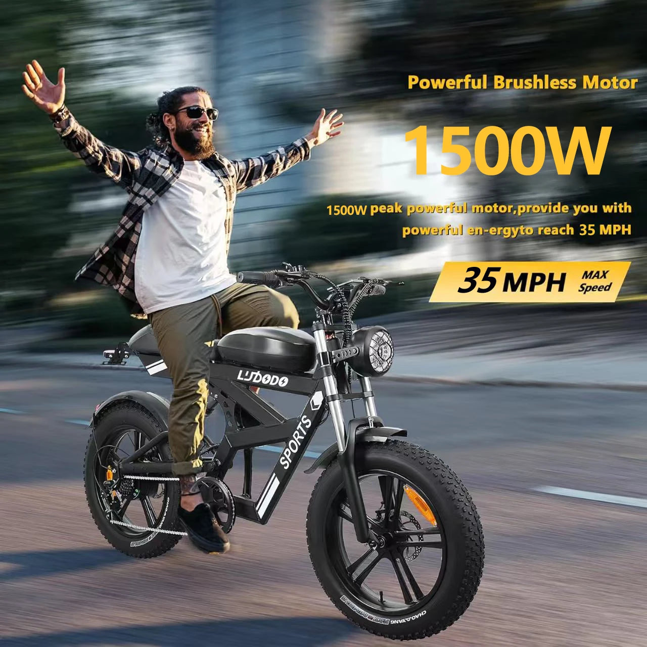 Electric Fat Tire Mountain Bike 1500W 35MPH 48V 816Wh Battery