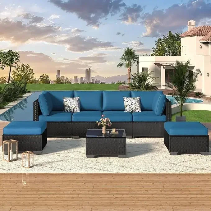 Modern Rattan Outdoor Patio Sectional Furniture Set With Cushions
