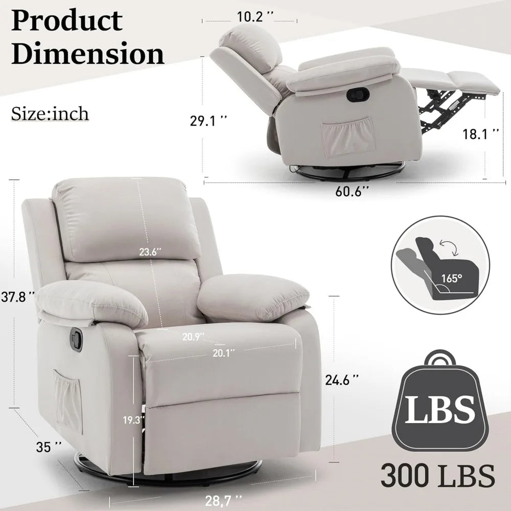 360 Swivel Rocker Chair For Adults Upholstered Fabric Glider Recliner