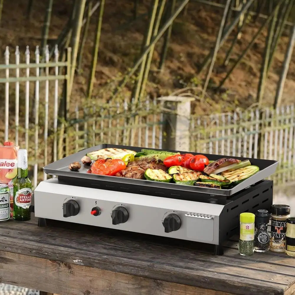 Three Burner Outdoor Propane Griddle Tabletop Gas Grill For Camping