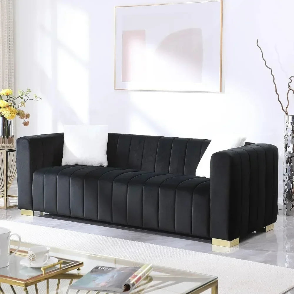 Modern Velvet Channel Tufted Two-Piece Sofa Set with Loveseat