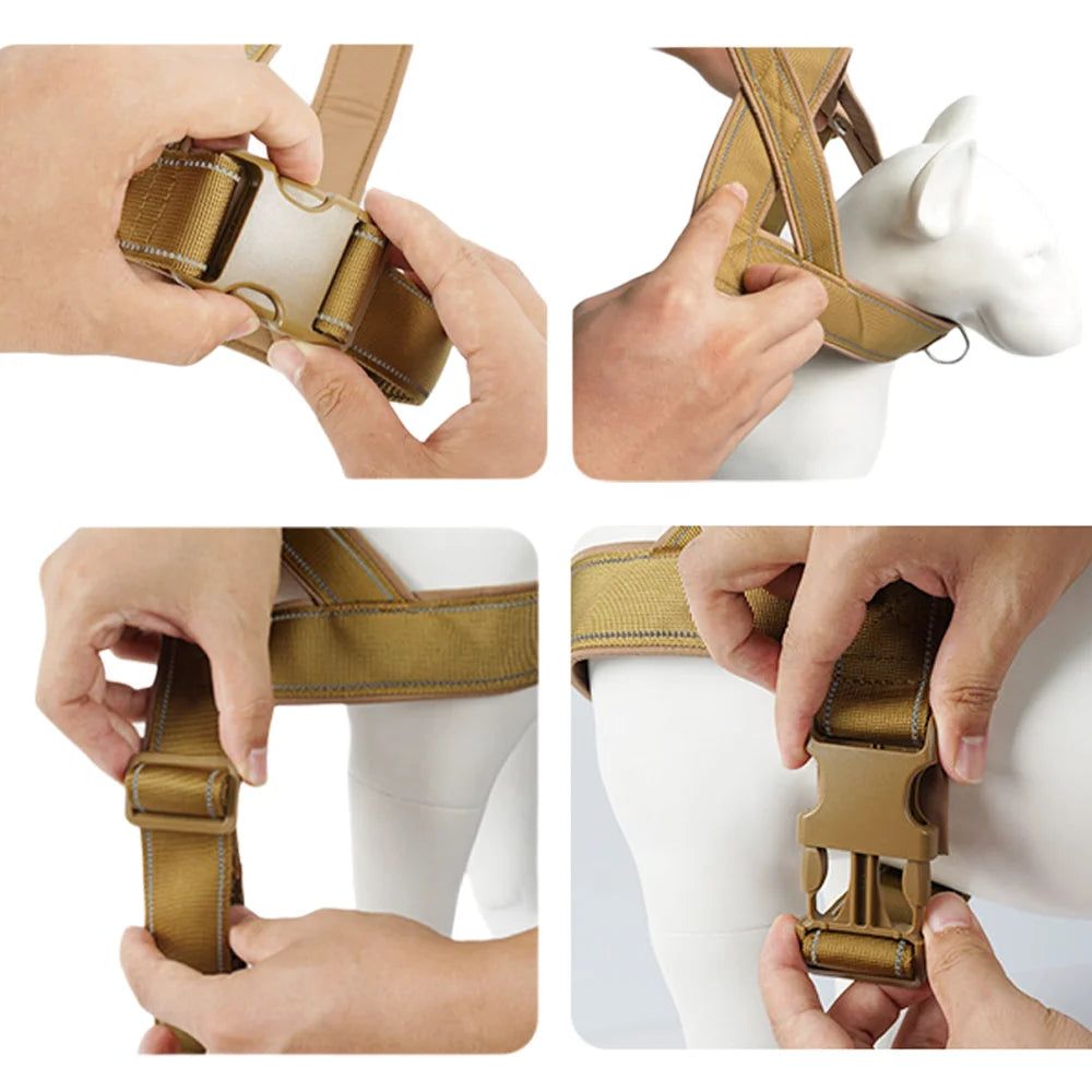 Tactical Anti-Pull Dog Harness 1000D Nylon Adjustable With Handle Reflective