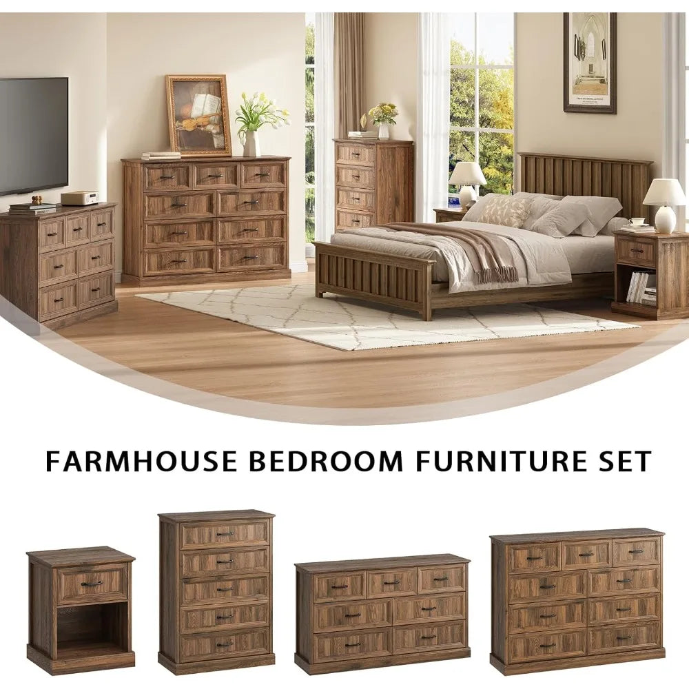 Nine Drawer Dresser And TV Stand In Modern Walnut Finish