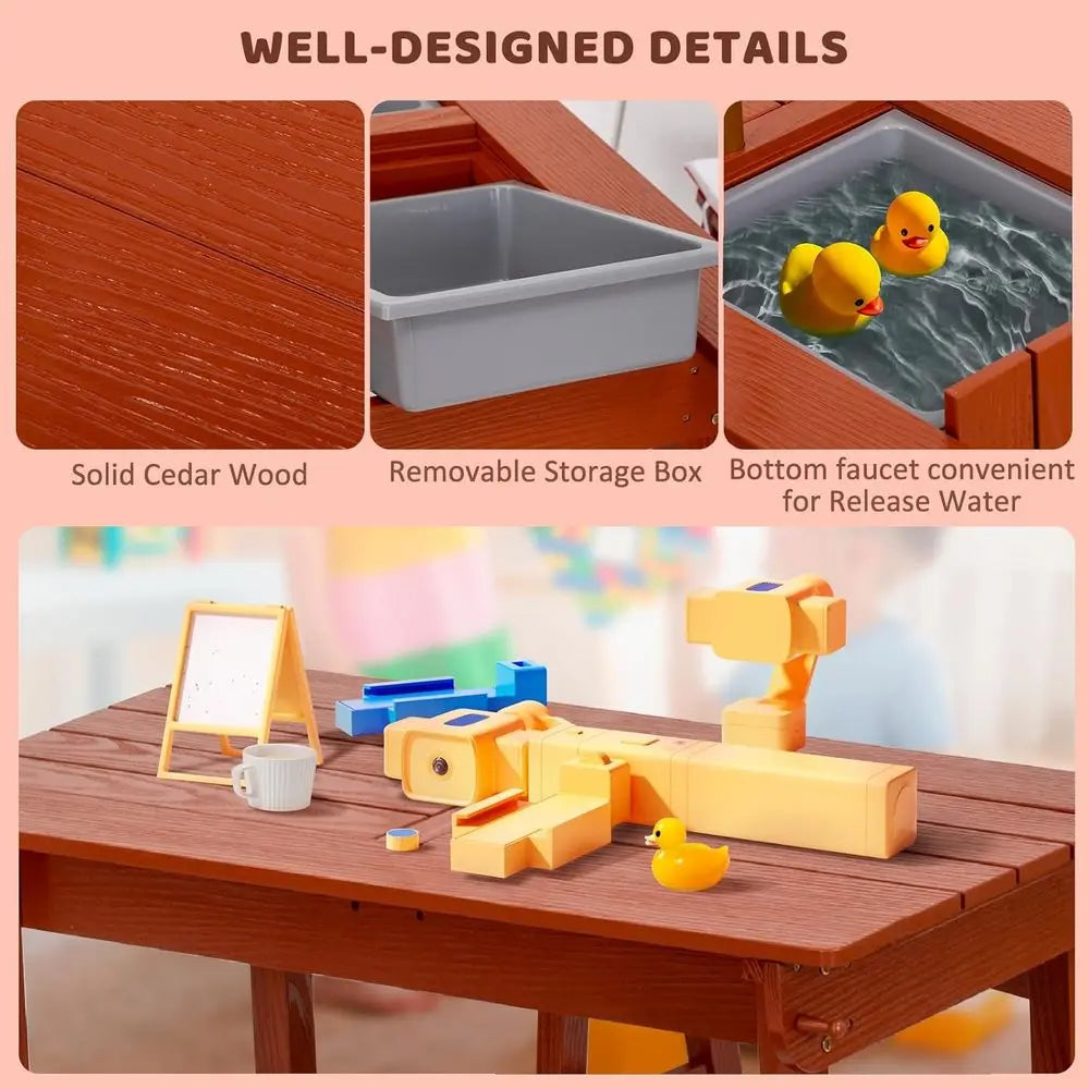 Picnic Table With Umbrella Outdoor Wooden Bench Set For Kids