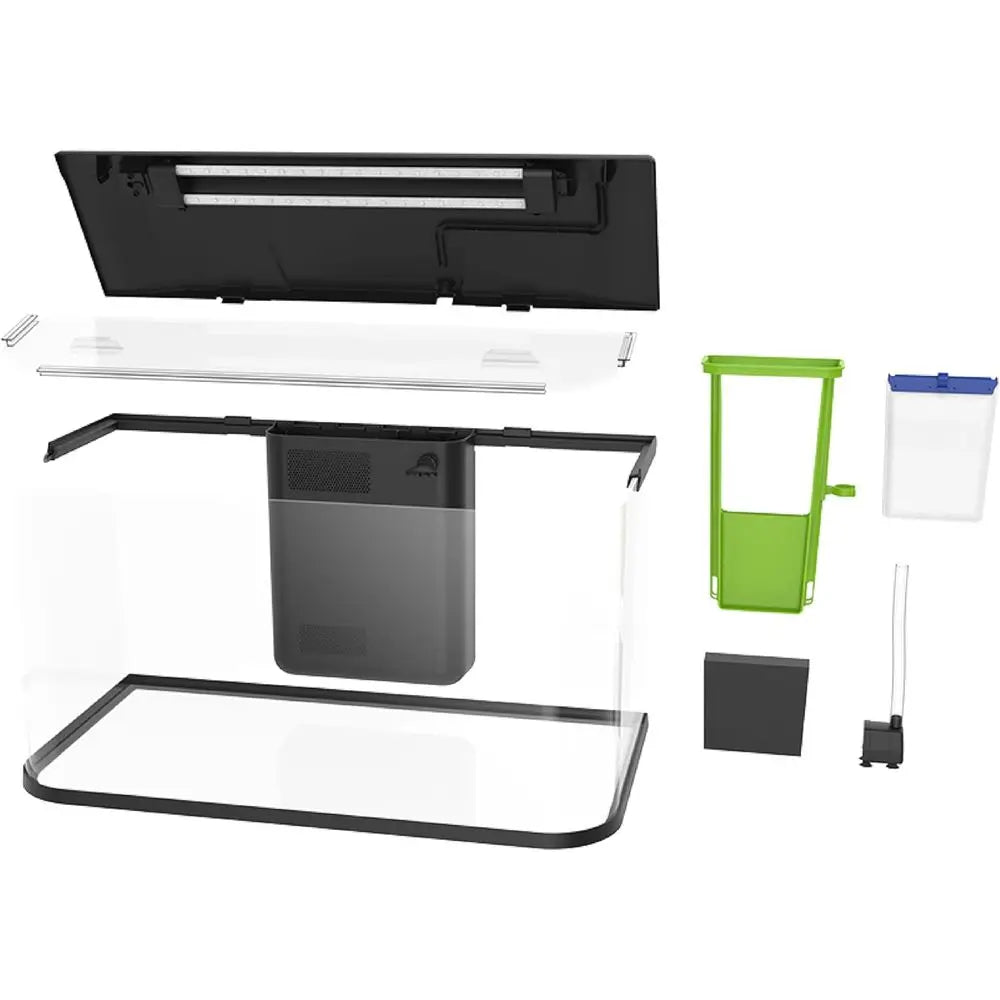 Glass Aquarium Kit With Hood And Led Lighting And Integrated Filtration