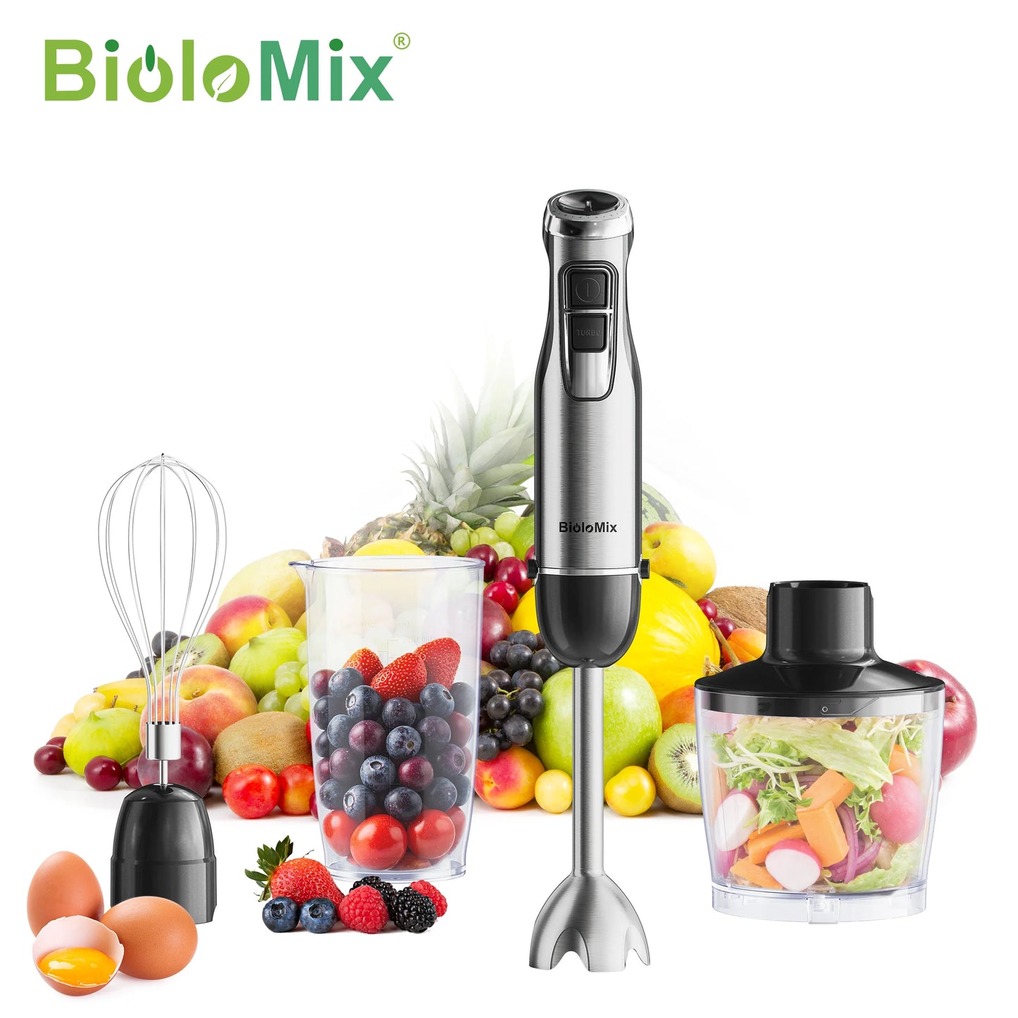 Biolomix 4 In 1 1200W Immersion Hand Blender With Chopper And Smoothie Cup