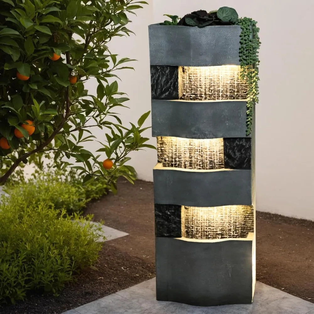DAFIFY Outdoor 4 Tier Waterfall Fountain With LED Lights