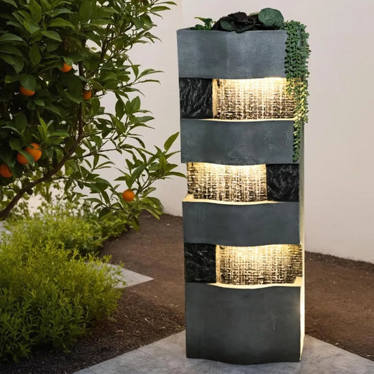 DAFIFY Outdoor 4 Tier Waterfall Fountain With LED Lights