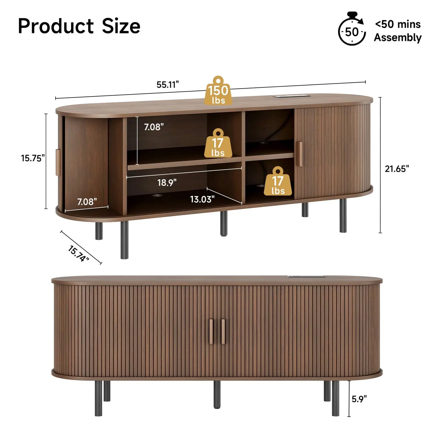 ONBRILL TV Stand With Power Outlet And Sliding Door Storage