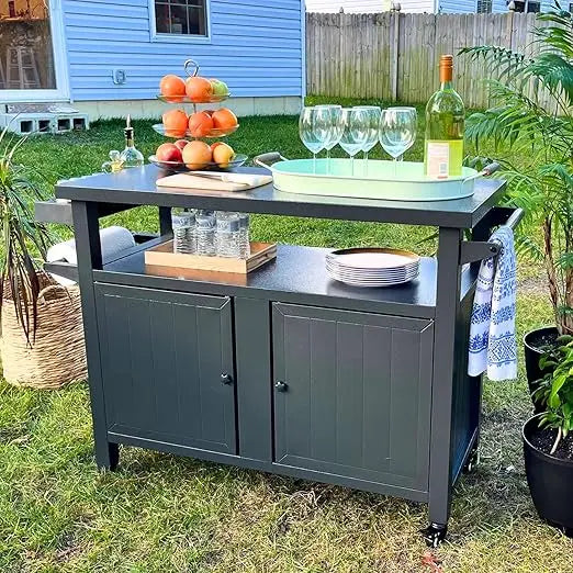 DAFIFY Outdoor Grill Cart With Wheels Storage Cabinet Metal