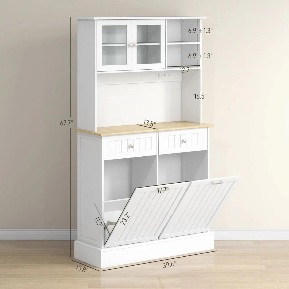 Freestanding Kitchen Pantry Storage Cabinet With Charging Station And Drawers
