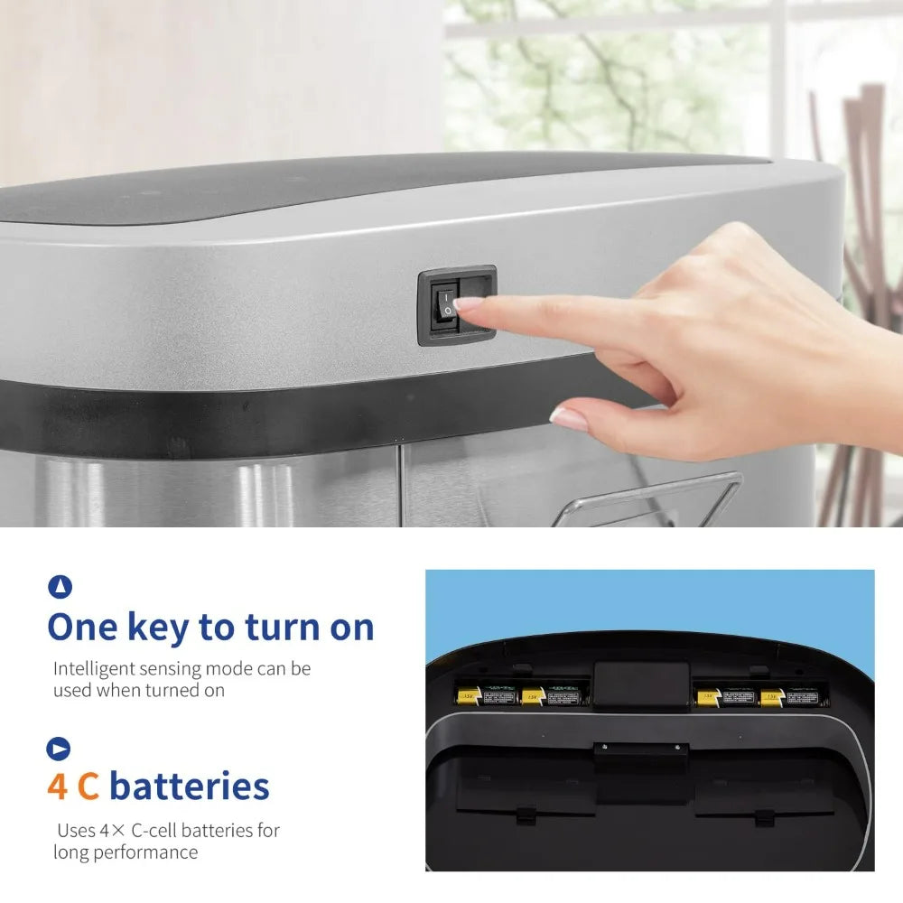 Automatic Touchless Stainless Steel Trash Can With Odor Control Lid