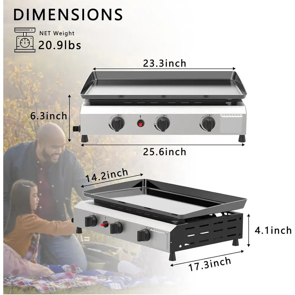 Three Burner Outdoor Propane Griddle Tabletop Gas Grill For Camping