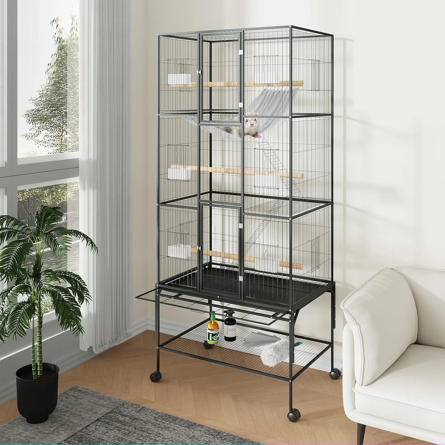 HiMISSCN Large Bird Cage With Rolling Storage Stands For Parrot