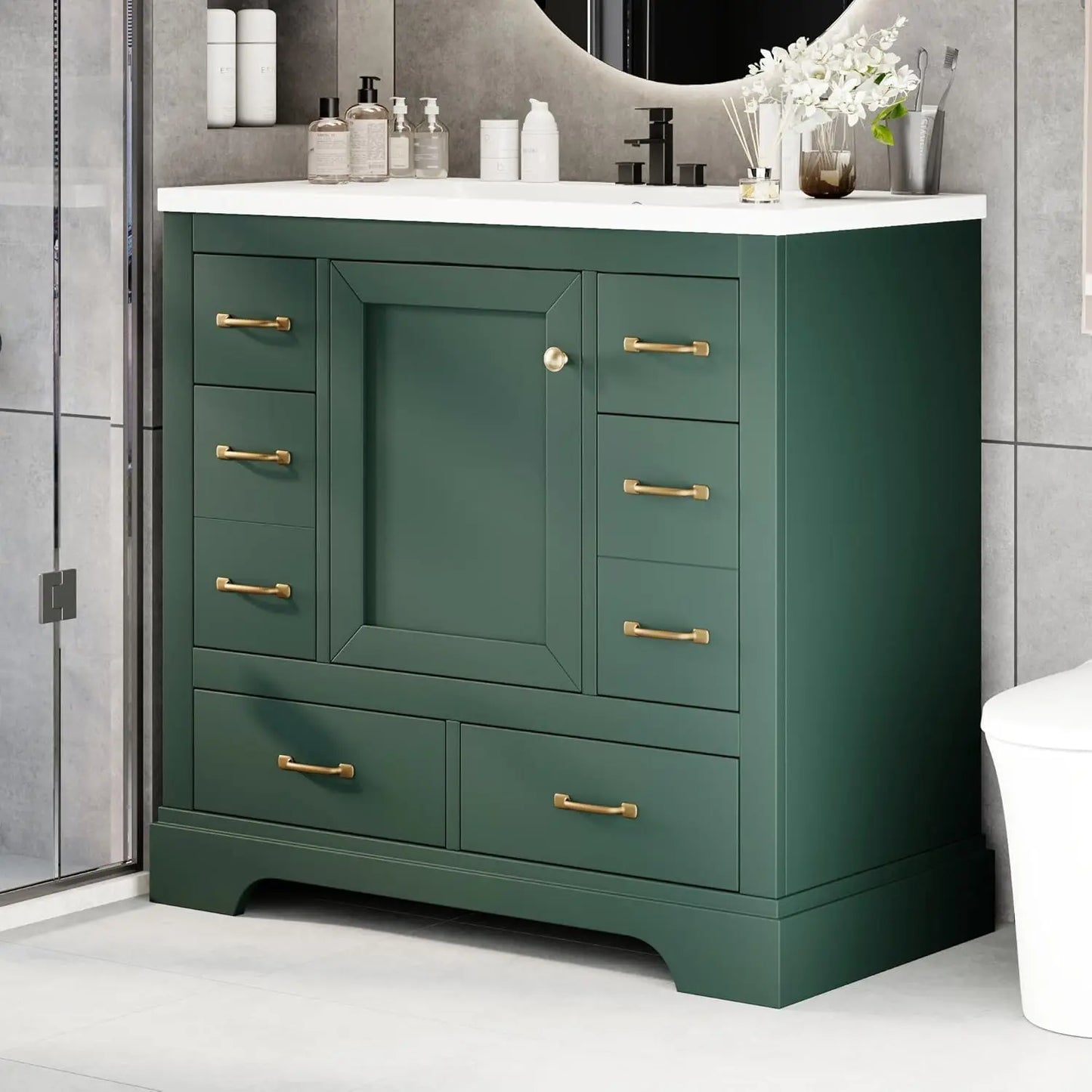 Bathroom Vanity Cabinet With Sink Six Drawers Soft Close Doors