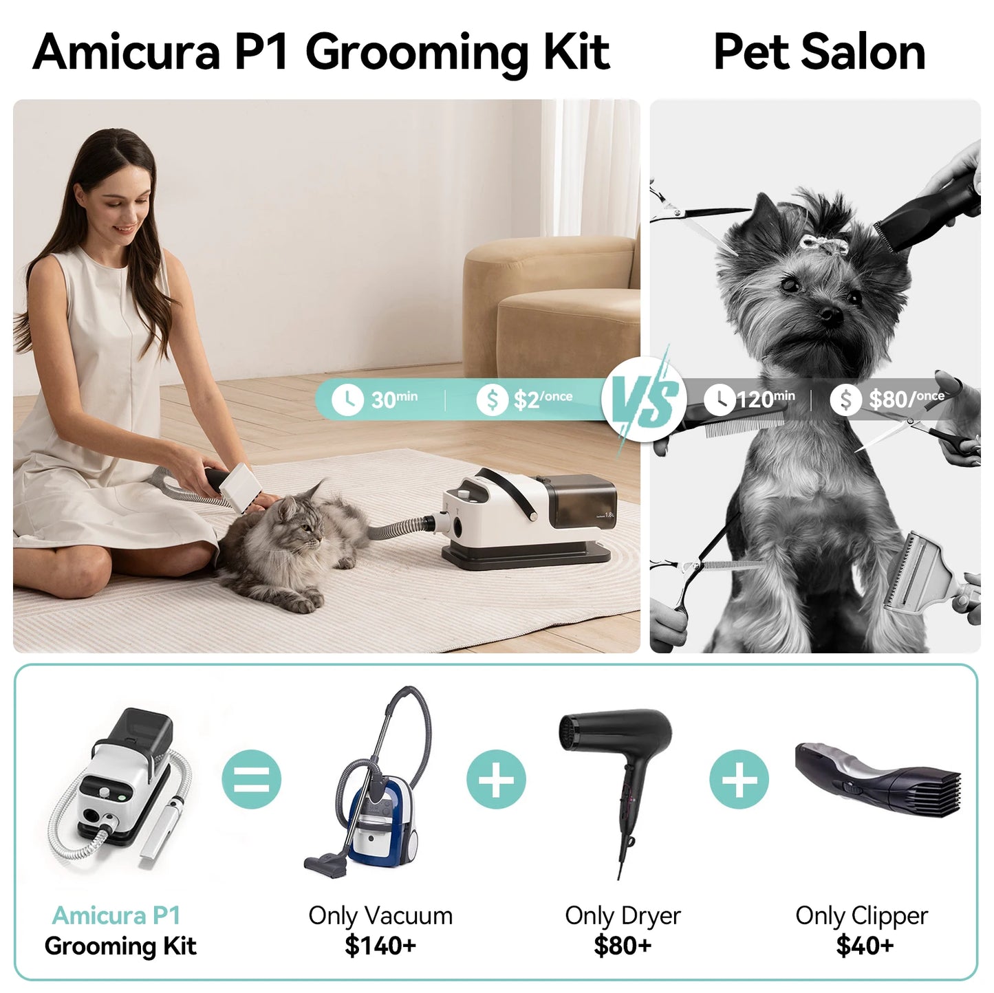 P1 Vacuum Cleaner Hair Dryer Dog Grooming Kit Pro Set