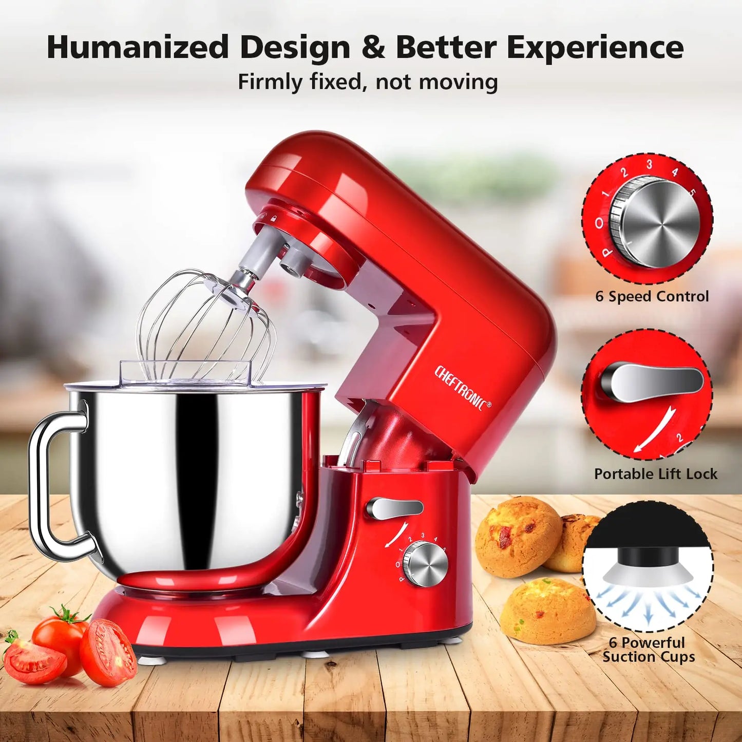 Cheftronic Tilt-Head Stand Mixer 650W US Plug Milk Frother
