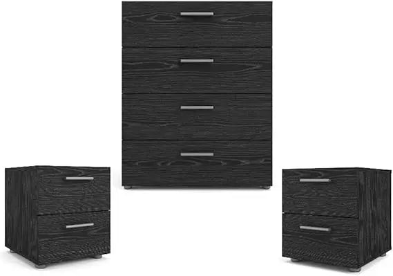 Three Piece Woodgrain Bedroom Set With Chest And Nightstands