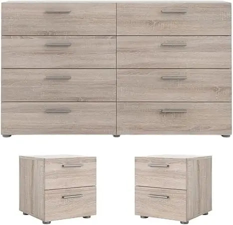 MKDK Three Piece Bedroom Set With 8 Drawer Dresser And Two Nightstands