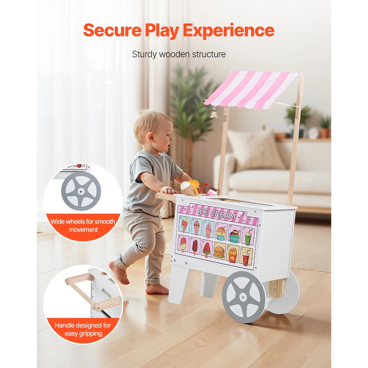 SucceBuy Kids Ice Cream Cart Playset With 20+ Accessories