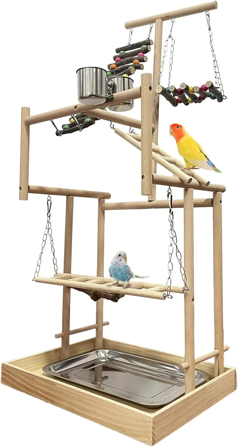 Wooden 4 Layer Bird Playground Perch Gym For Parrots And Medium Birds
