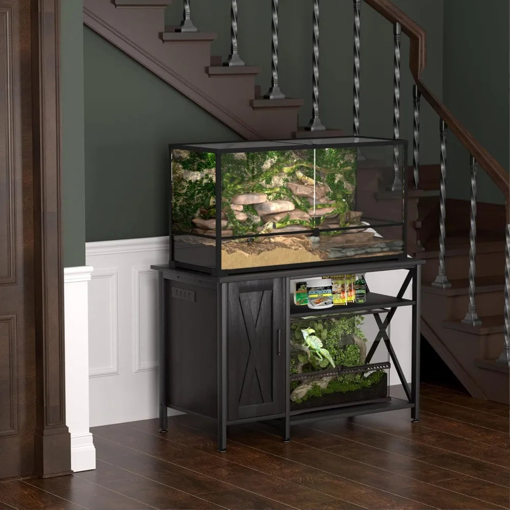 Reptile Terrarium Stand With Power Outlet And Cabinet
