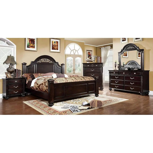 Solid Wood Traditional Bedroom Set With Chest Mirrored Dresser Nightstands