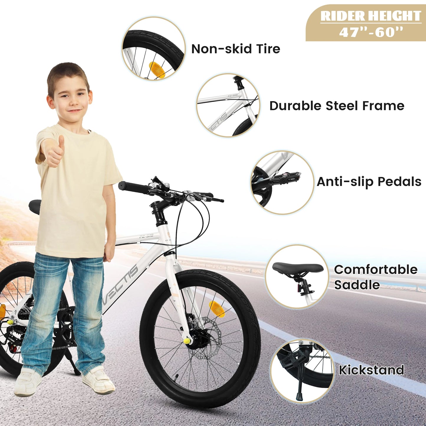 Ecarpat Kids Bike 7 Speed Steel Frame Dual Disc Brakes for Ages 6 to 12