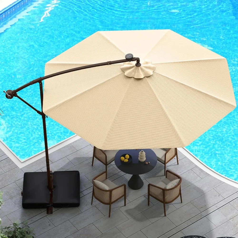 Offset Patio Umbrella Cantilever With Base Included Tilt And Solar LED Lights