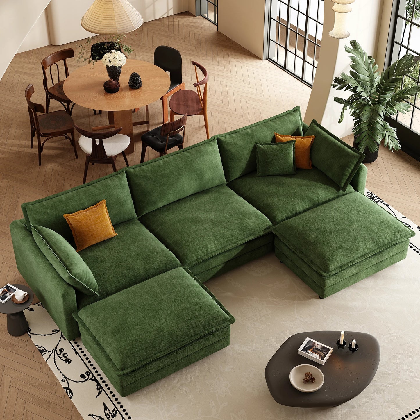 QWCCN L Shaped Modern Sofa Modular Sectional Couch With Ottoman