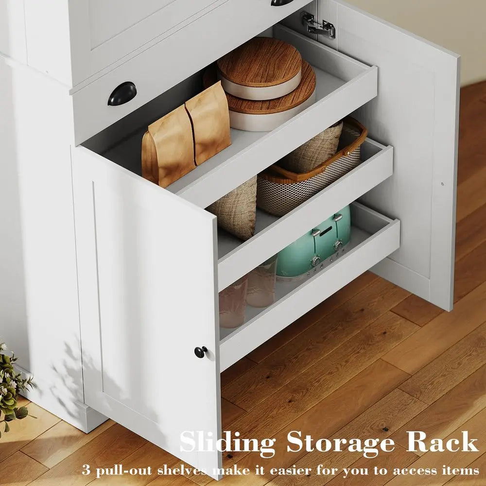 Kitchen Pantry Cabinet Freestanding Cupboard With Drawer And Sliding Storage