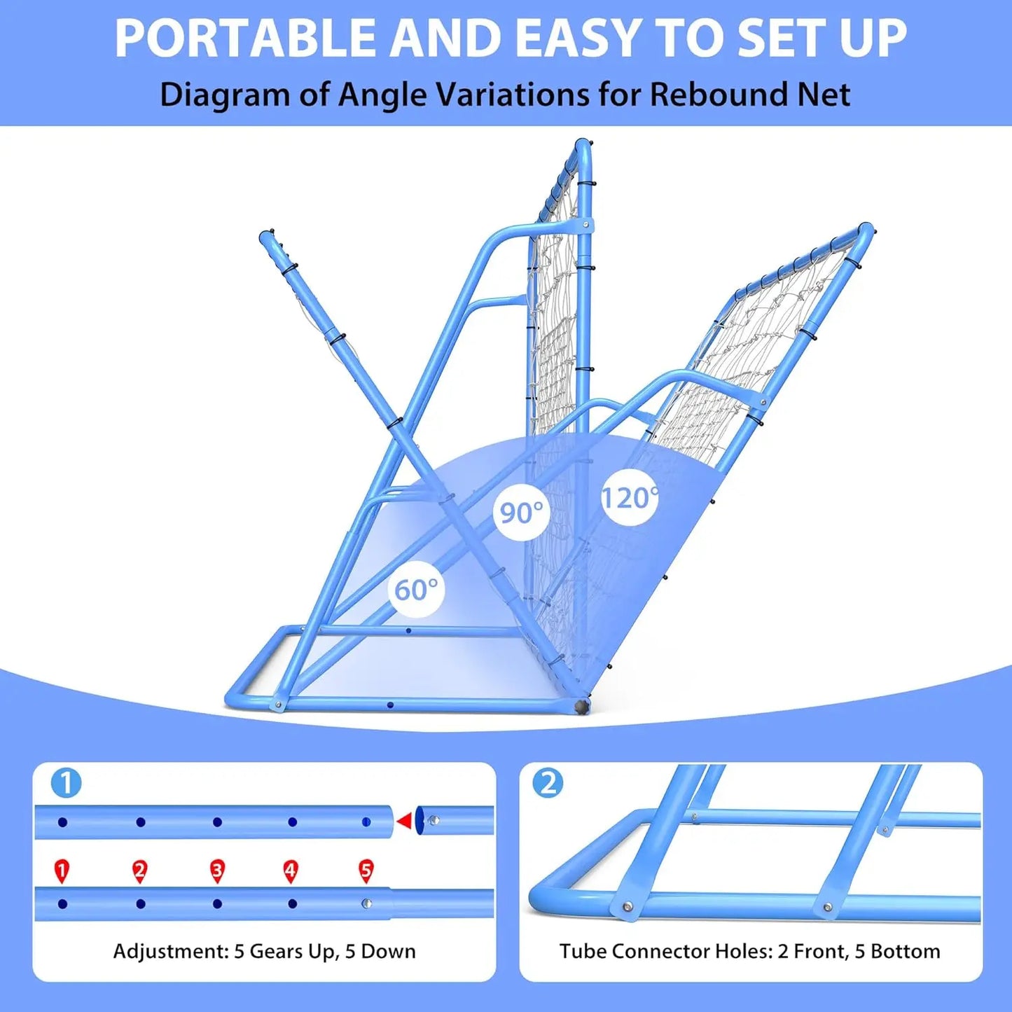 Soccer Rebounder Net Adjustable Angle Foldable Practice Equipment