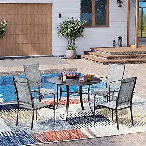 All-Weather Rattan Patio Dining Set With Wood Table Top And Cushions