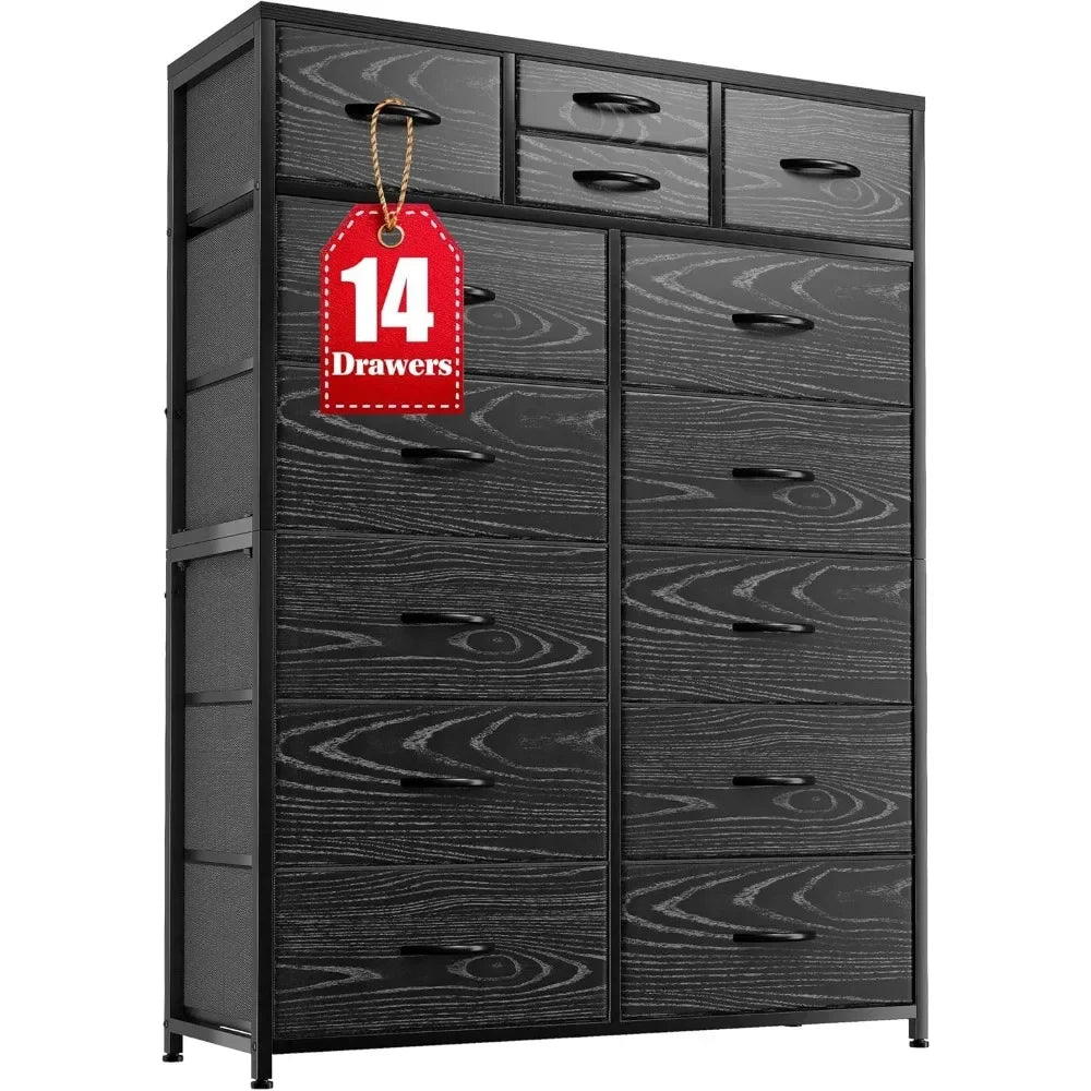 YQXH Tall Dresser With 14 Drawers Metal Frame Wood Top