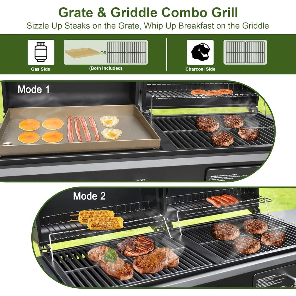 Brand-Man Propane And Charcoal Grill Combo Dual Fuel With Lids